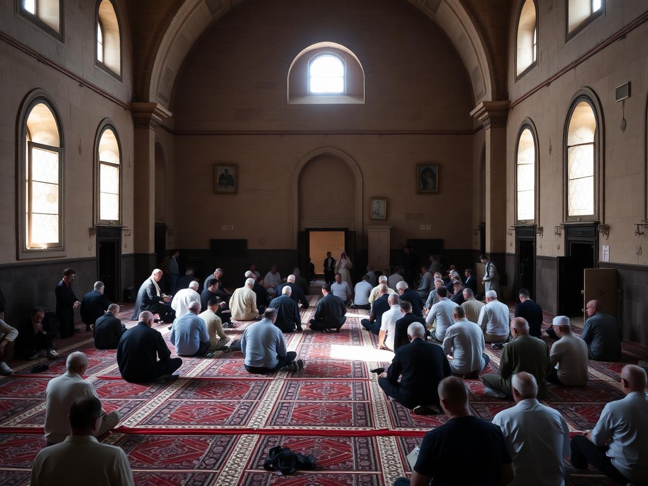 Community gathering inside the prayer hall